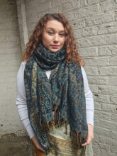 Load image into Gallery viewer, Cosy Large Indian Shawl With Tassels Blue