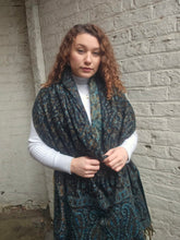 Load image into Gallery viewer, Cosy Large Indian Shawl With Tassels Blue