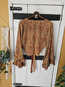 Blue Repurposed Sari Butterfly Top 8-14