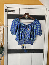 Load image into Gallery viewer, Blue Repurposed Sari Crop Top UK 12-16