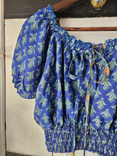 Load image into Gallery viewer, Blue Repurposed Sari Crop Top UK 12-16