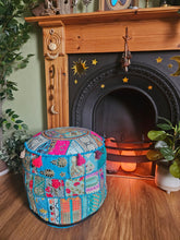 Load image into Gallery viewer, Light Blue Indian Pouffe for storage www.indiansummertrading.co.uk