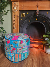 Load image into Gallery viewer, Light Blue Indian Pouffe for storage www.indiansummertrading.co.uk