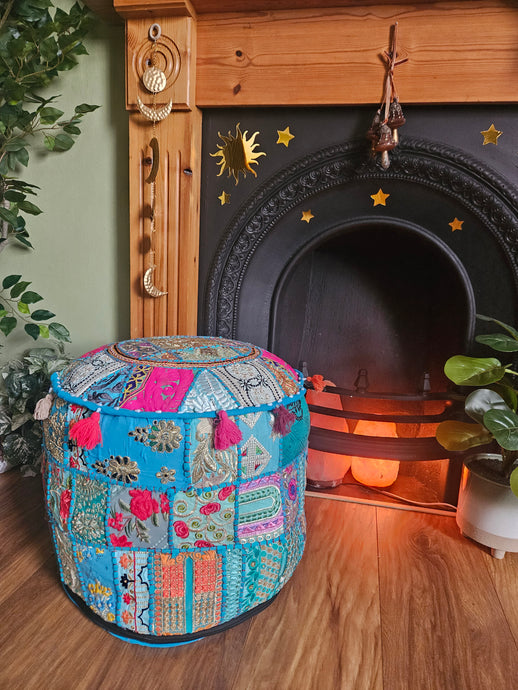 Light Blue Indian Pouffe for storage www.indiansummertrading.co.uk