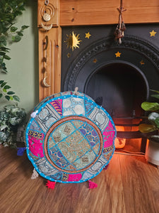 Light Blue Indian Pouffe for storage www.indiansummertrading.co.uk
