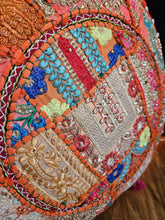 Load image into Gallery viewer, Patchwork indian pouffe for home storage www.karmaripon.co.uk