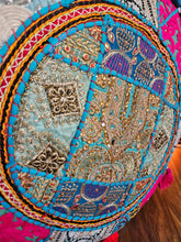Load image into Gallery viewer, Patchwork indian pouffe for home storage www.karmaripon.co.uk