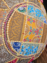 Load image into Gallery viewer, Patchwork indian pouffe for home storage www.karmaripon.co.uk