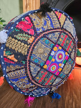 Load image into Gallery viewer, Patchwork indian pouffe for home storage www.karmaripon.co.uk