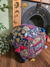 Load image into Gallery viewer, Patchwork indian pouffe for home storage www.karmaripon.co.uk