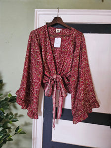Blue Repurposed Sari Butterfly Top UK 14-18