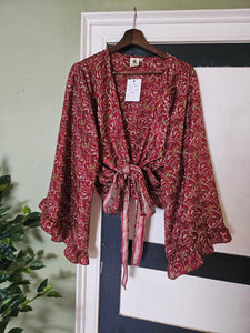 Blue Repurposed Sari Butterfly Top UK 14-18
