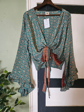 Load image into Gallery viewer, Blue Repurposed Sari Butterfly Top UK 14-18
