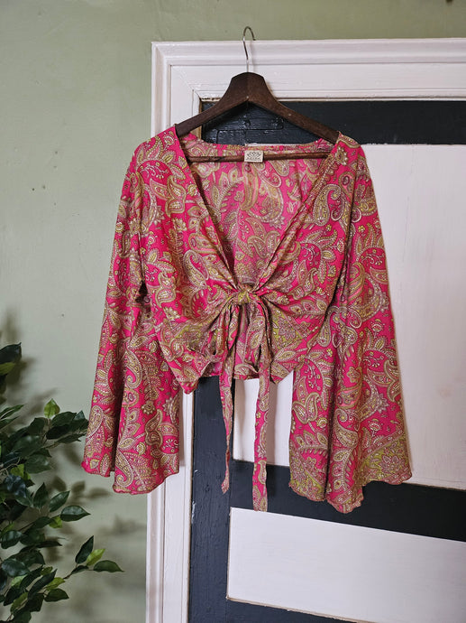 Blue Repurposed Sari Butterfly Top UK 8-14