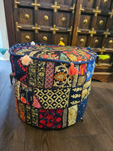 Load image into Gallery viewer, indian patchwork pouffe www.karmaripon.co.uk