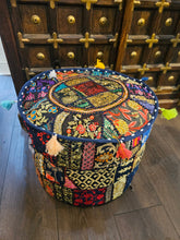 Load image into Gallery viewer, indian patchwork pouffe www.karmaripon.co.uk
