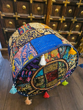 Load image into Gallery viewer, indian patchwork pouffe www.karmaripon.co.uk