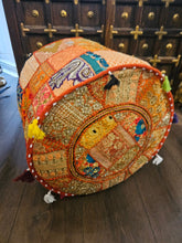 Load image into Gallery viewer, indian patchwork pouffe www.karmaripon.co.uk