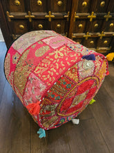 Load image into Gallery viewer, indian patchwork pouffe www.karmaripon.co.uk