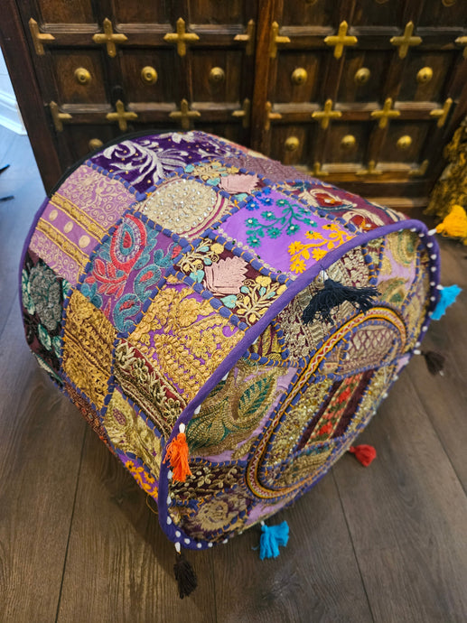 indian patchwork pouffe www.karmaripon.co.uk