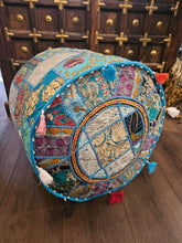 Load image into Gallery viewer, indian patchwork pouffe www.karmaripon.co.uk