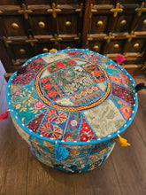 Load image into Gallery viewer, indian patchwork pouffe www.karmaripon.co.uk