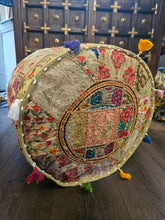 Load image into Gallery viewer, indian patchwork pouffe www.karmaripon.co.uk
