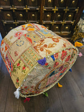 Load image into Gallery viewer, indian patchwork pouffe www.karmaripon.co.uk