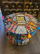 Load image into Gallery viewer, indian patchwork pouffe www.karmaripon.co.uk