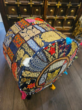 Load image into Gallery viewer, indian patchwork pouffe www.karmaripon.co.uk