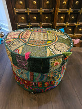 Load image into Gallery viewer, indian patchwork pouffe www.karmaripon.co.uk