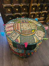 Load image into Gallery viewer, indian patchwork pouffe www.karmaripon.co.uk