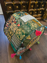 Load image into Gallery viewer, indian patchwork pouffe www.karmaripon.co.uk