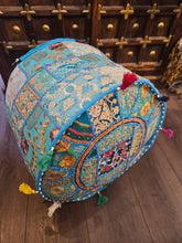 Load image into Gallery viewer, indian patchwork pouffe www.karmaripon.co.uk