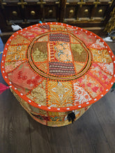 Load image into Gallery viewer, indian patchwork pouffe www.karmaripon.co.uk