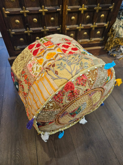 Beige Indian Pouffe