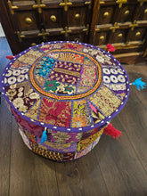 Load image into Gallery viewer, indian patchwork pouffe www.karmaripon.co.uk