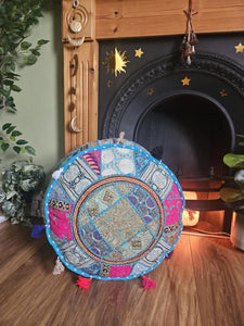 Light Blue Indian Pouffe for storage www.indiansummertrading.co.uk