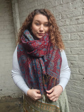 Load image into Gallery viewer, Warm indian shawl with tassels www.karmaripon.co.uk