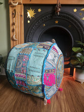 Load image into Gallery viewer, Light Blue Indian Pouffe for storage www.indiansummertrading.co.uk