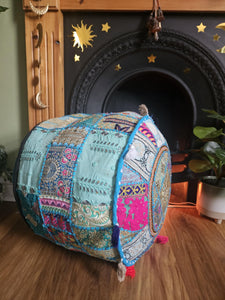 Light Blue Indian Pouffe for storage www.indiansummertrading.co.uk