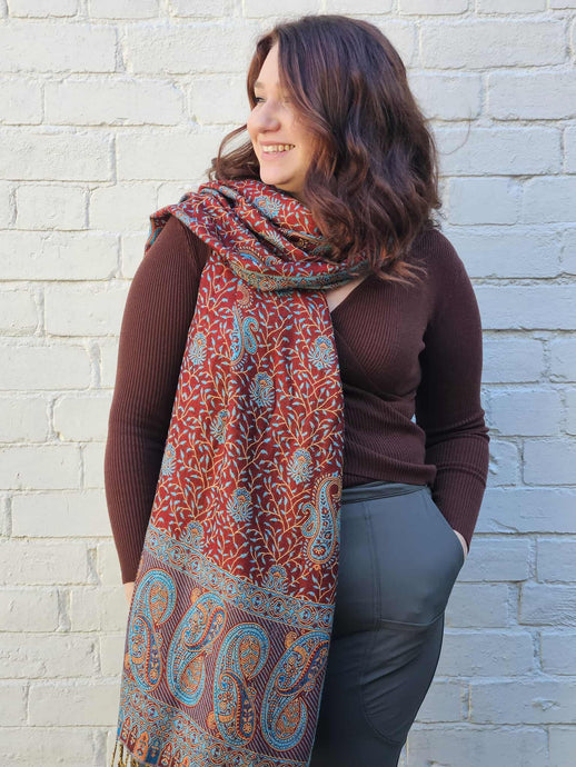 Blue & Red Pashmina Scarf