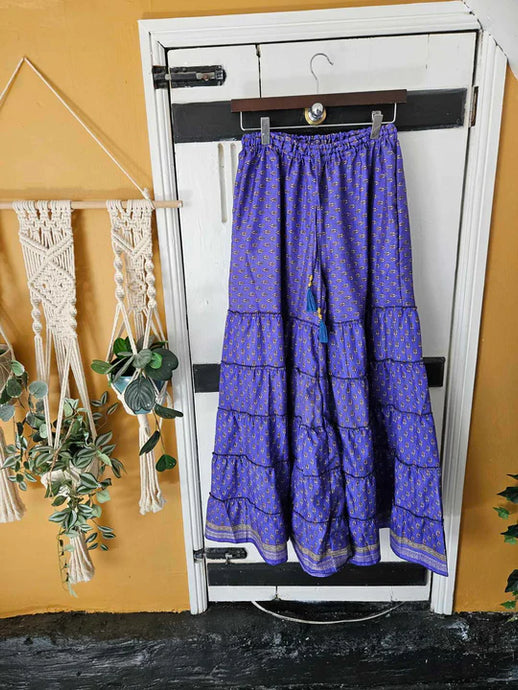 Purple Repurposed Sari Frill Pants