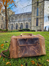 Load image into Gallery viewer, Leather over night duffel bag www.indiansummertrading.co.uk