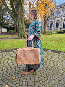 Leather over night duffel bag www.indiansummertrading.co.uk