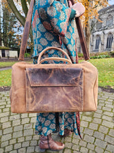 Load image into Gallery viewer, Leather over night duffel bag www.indiansummertrading.co.uk