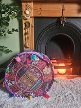 Load image into Gallery viewer, Purple Indian Pouffe www.karmaripon.co.uk