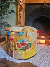 Load image into Gallery viewer, Yellow Indian Pouffe www.karmaripon.co.uk
