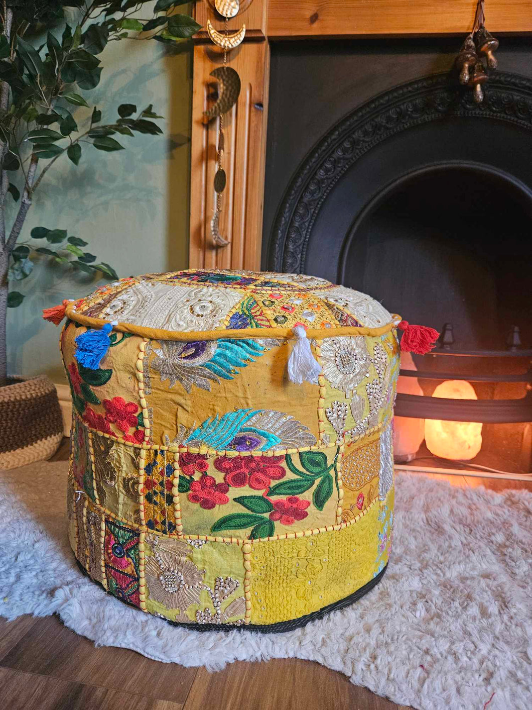Yellow Indian Pouffe www.karmaripon.co.uk
