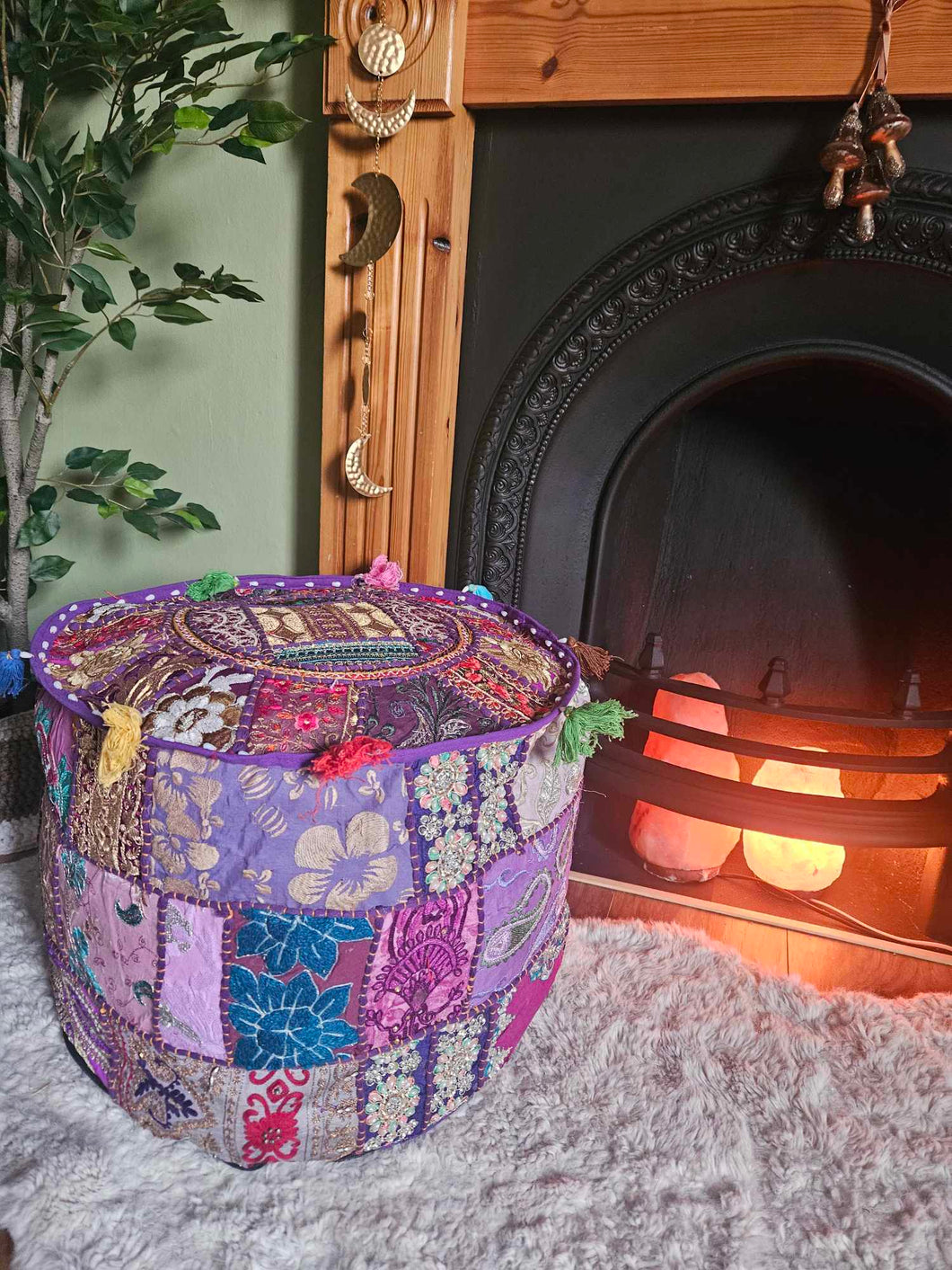 Purple Indian Pouffe www.karmaripon.co.uk